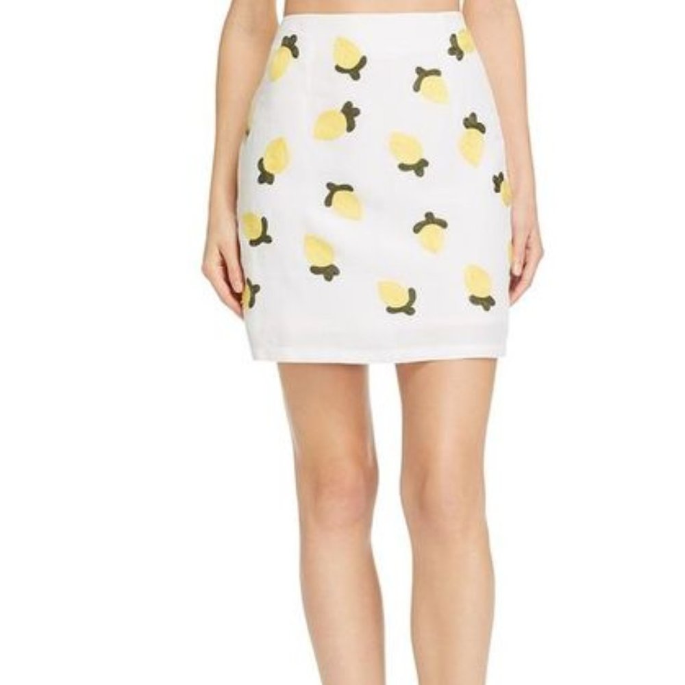 Red Carter Ivory Embroidered Lemons Mini Skirt S